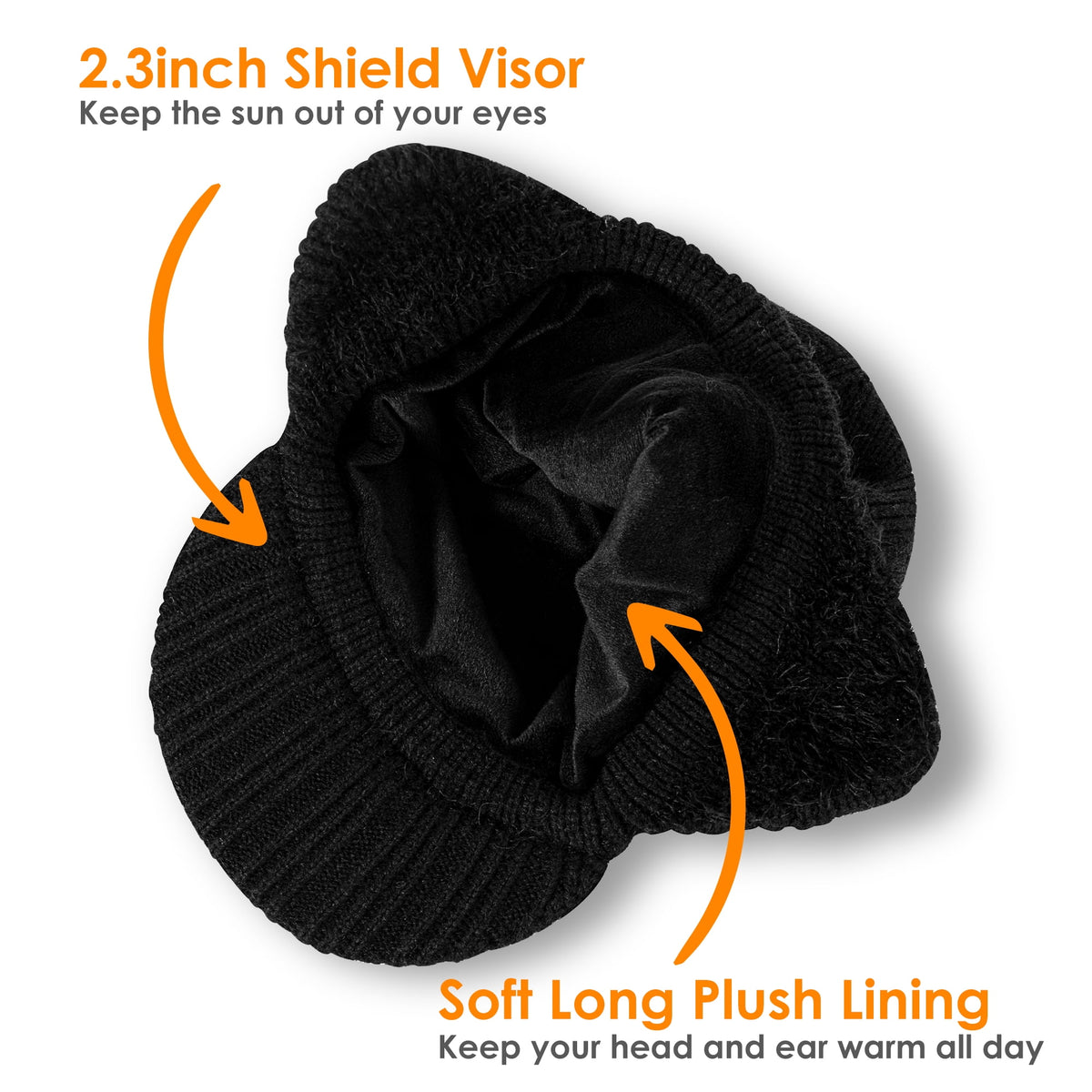 REDESS Men's Fleece Lined Knit Winter Beanie Hat with Visor and Earflaps, Black