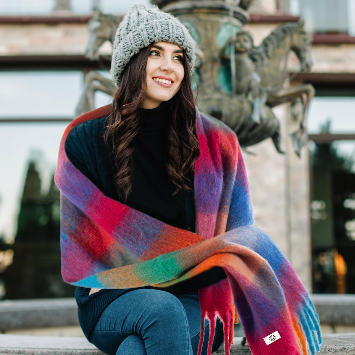 REDESS Winter Scarf for Women Soft Plaid Pattern Cozy Warm Tassel Blanket Shawl Wrap