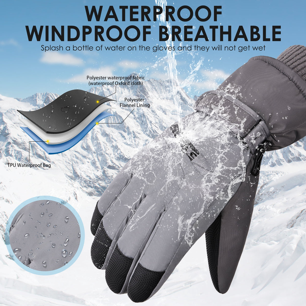 REDESS Winter Gloves for Men and Women with Touch Screen Waterproof for Ski Black