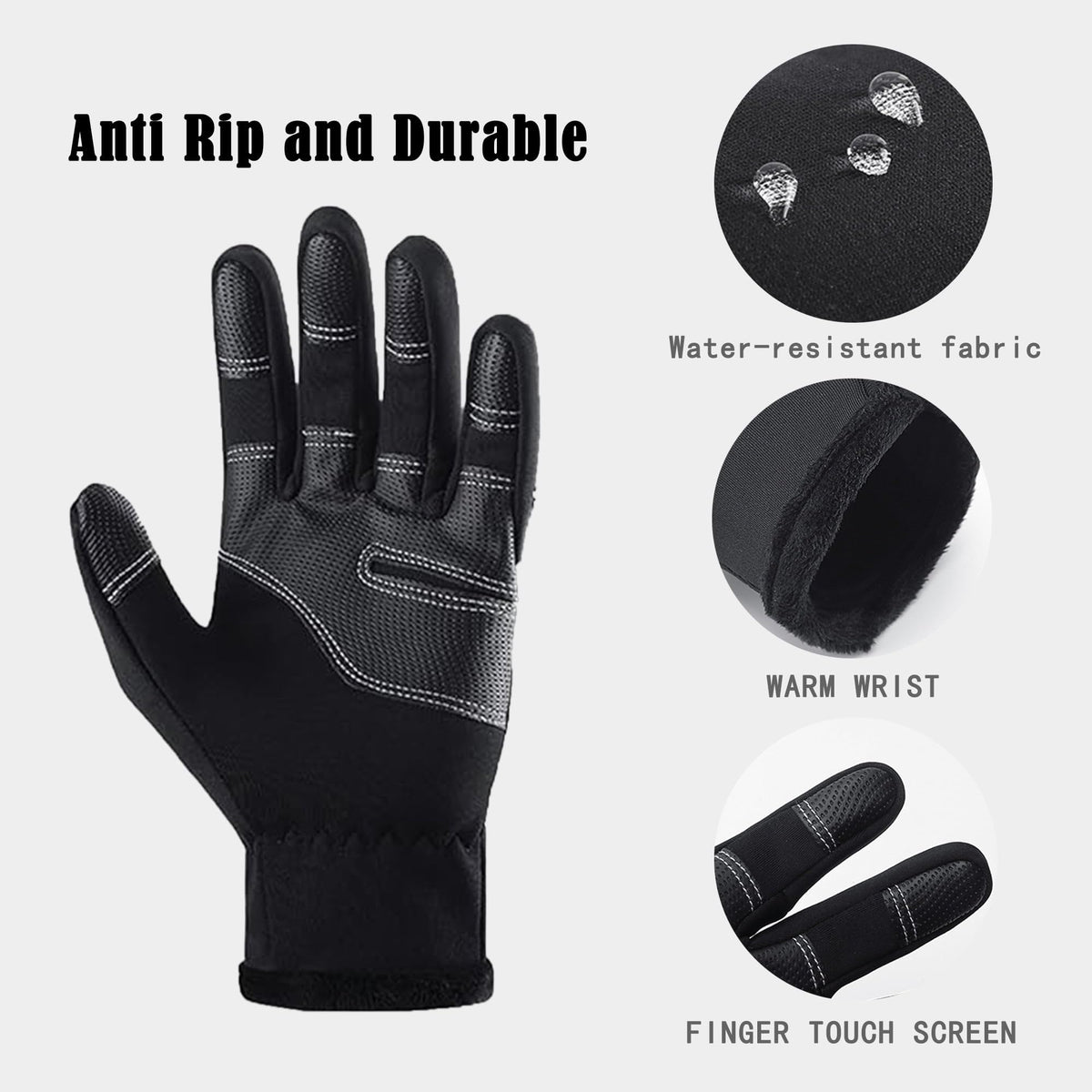 REDESS Winter Black Sports Gloves for Men and Women with Touchscreen for Running Skiing Cycling