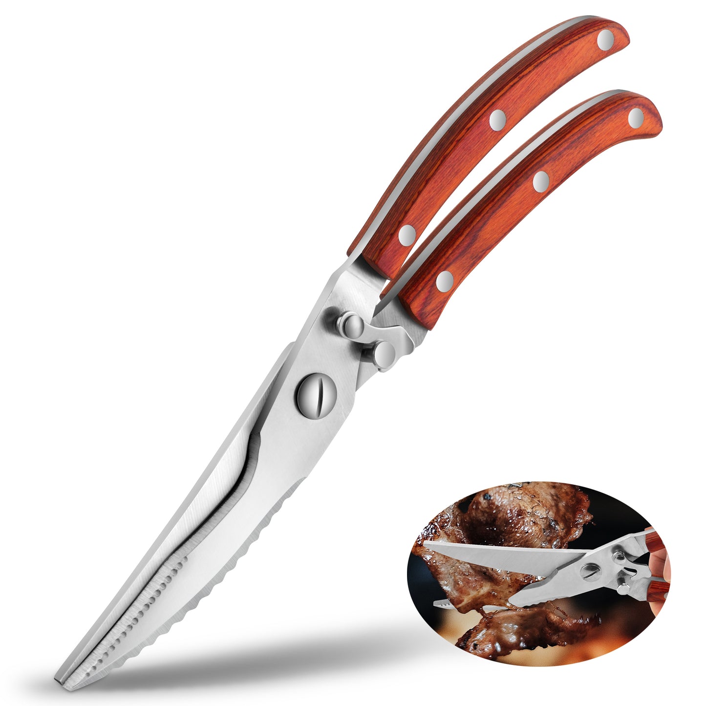 LOKIMSI Kitchen Stainless Shears,Heavy Duty Poultry Scissors for Kitchen, Outdoor, Camping with Wooden Grip